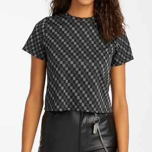 Gray and black check pattern loose cropped tee NWT
